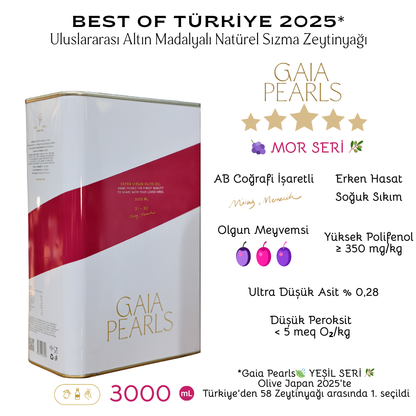 Gaia Pearls Mor Seri - Olgun Hasat Soğuk Sıkım Natürel Sızma Zeytinyağı 3 Lt