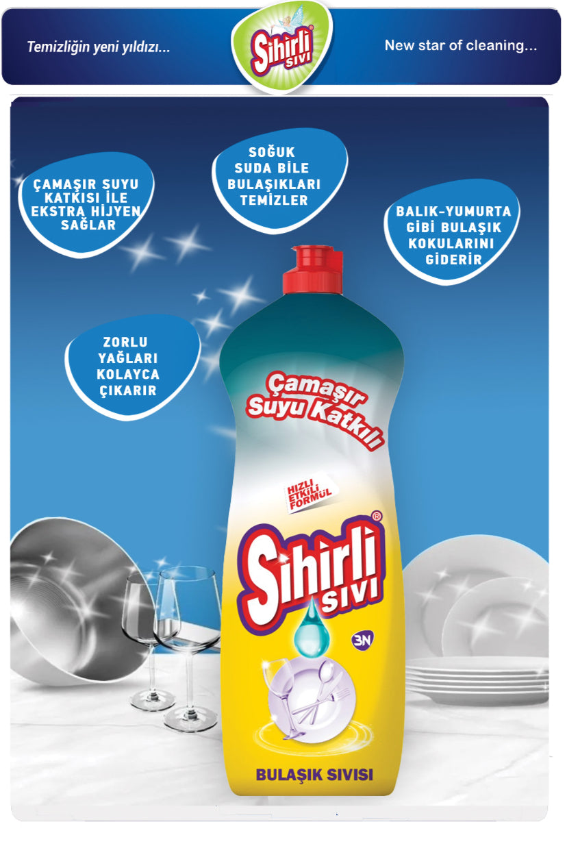 SİHİRLİ SIVI ÇAMAŞIR SUYU KATKILI BULAŞIK DETERJANI 650 ml (20'li koli)