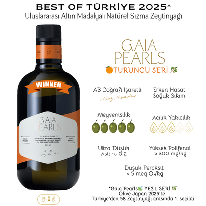 Gaia Pearls Turuncu Seri - Erken Hasat Soğuk Sıkım Natürel Sızma Zeytinyağı